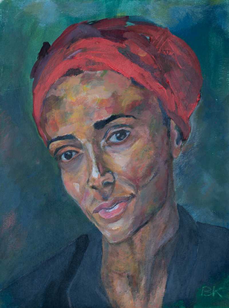 Frau mit rotem Stirnband